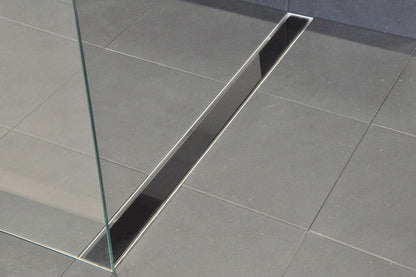 Glasrooster voor douchegoot 60 x 7 cm glanzend zwart