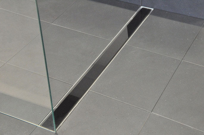 Glasrooster voor douchegoot 60 x 7 cm glanzend zwart