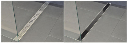 Glasrooster voor douchegoot 90 x 7 cm glanzend zwart