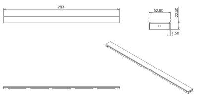 Glasrooster voor douchegoot 100 x 7 cm glanzend zwart