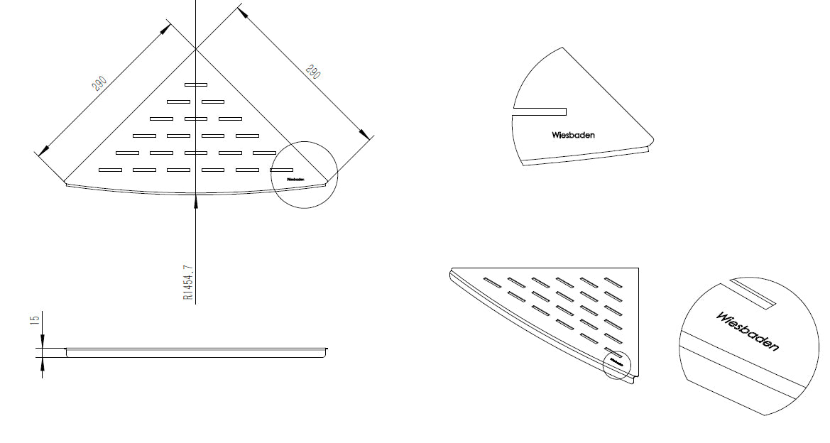 InWall hoekplanchet 29 x 29 cm RVS