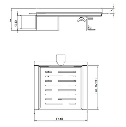 3e generatie doucheput met flens en zijuitlaat 20 x 20 cm RVS