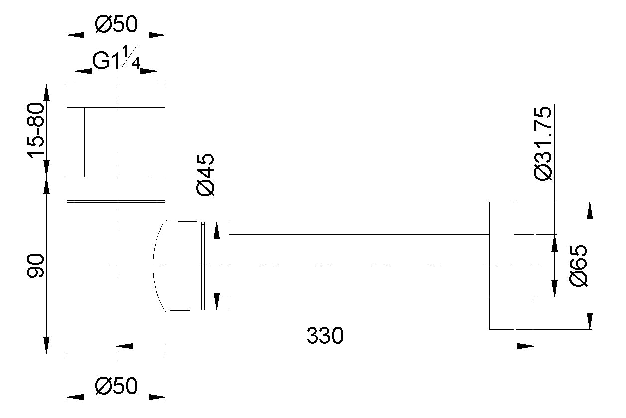 UniMatch fonteinsifon 5/4" x 32 mm gunmetal