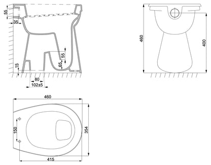 Toiletpot verhoogd staand AO 46 x 46 cm glans wit