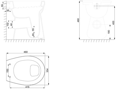Toiletpot verhoogd staand PK 46 x 46 cm glans wit