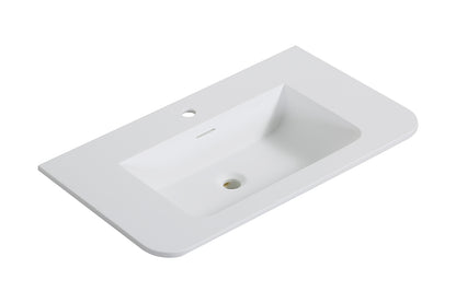 Wiesbaden laro wastafel enkel met 1 kraangat ronde hoeken 80 x 48 x 1,5 cm solid surface mat wit