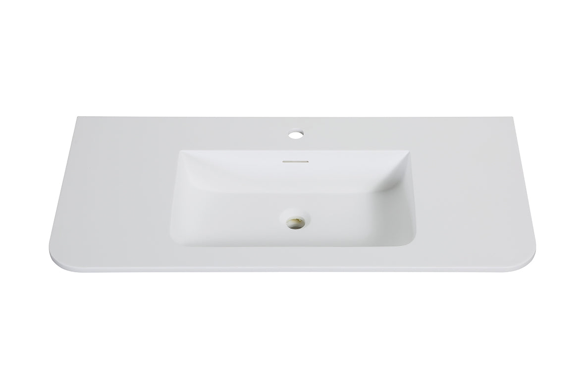 Wiesbaden laro wastafel enkel met 1 kraangat ronde hoeken 100 x 48 x 1,5 cm solid surface mat wit