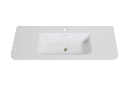 Wiesbaden laro wastafel enkel met 1 kraangat ronde hoeken 100 x 48 x 1,5 cm solid surface mat wit