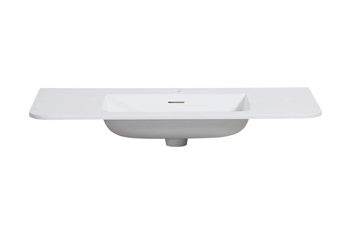 Wiesbaden laro wastafel enkel met 1 kraangat ronde hoeken 100 x 48 x 1,5 cm solid surface mat wit