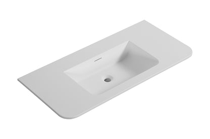 Wiesbaden laro wastafel zonder kraangat ronde hoeken 100 x 48 x 1,5 cm solid surface mat wit