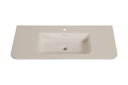 Wiesbaden laro wastafel enkel met 1 kraangat ronde hoeken 100 x 48 x 1,5 cm solid surface beige