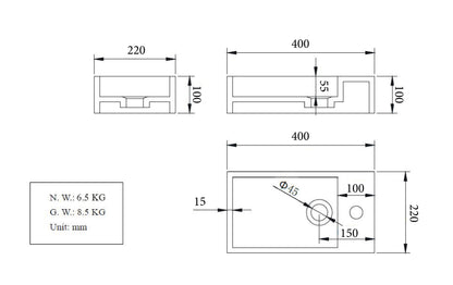 Lotte fontein rechts 40 x 22 x 10 cm solid surface mat wit
