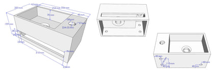 Julia fontein rechts 35 x 20 x 16 cm solid surface mat wit