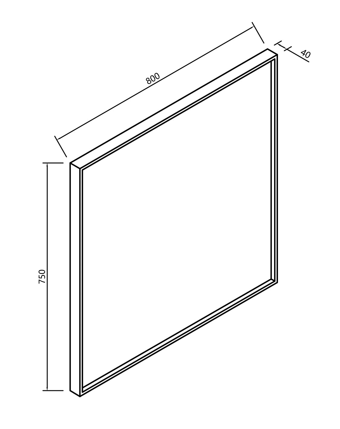 Xellanz ribbella spiegel met frame 80 cm mat zwart, maattekening