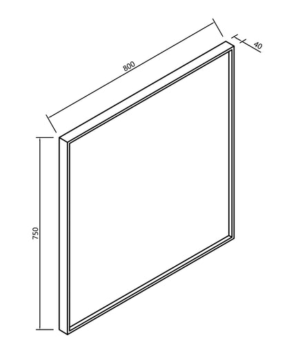 Xellanz ribbella spiegel met frame 80 cm mat zwart, maattekening