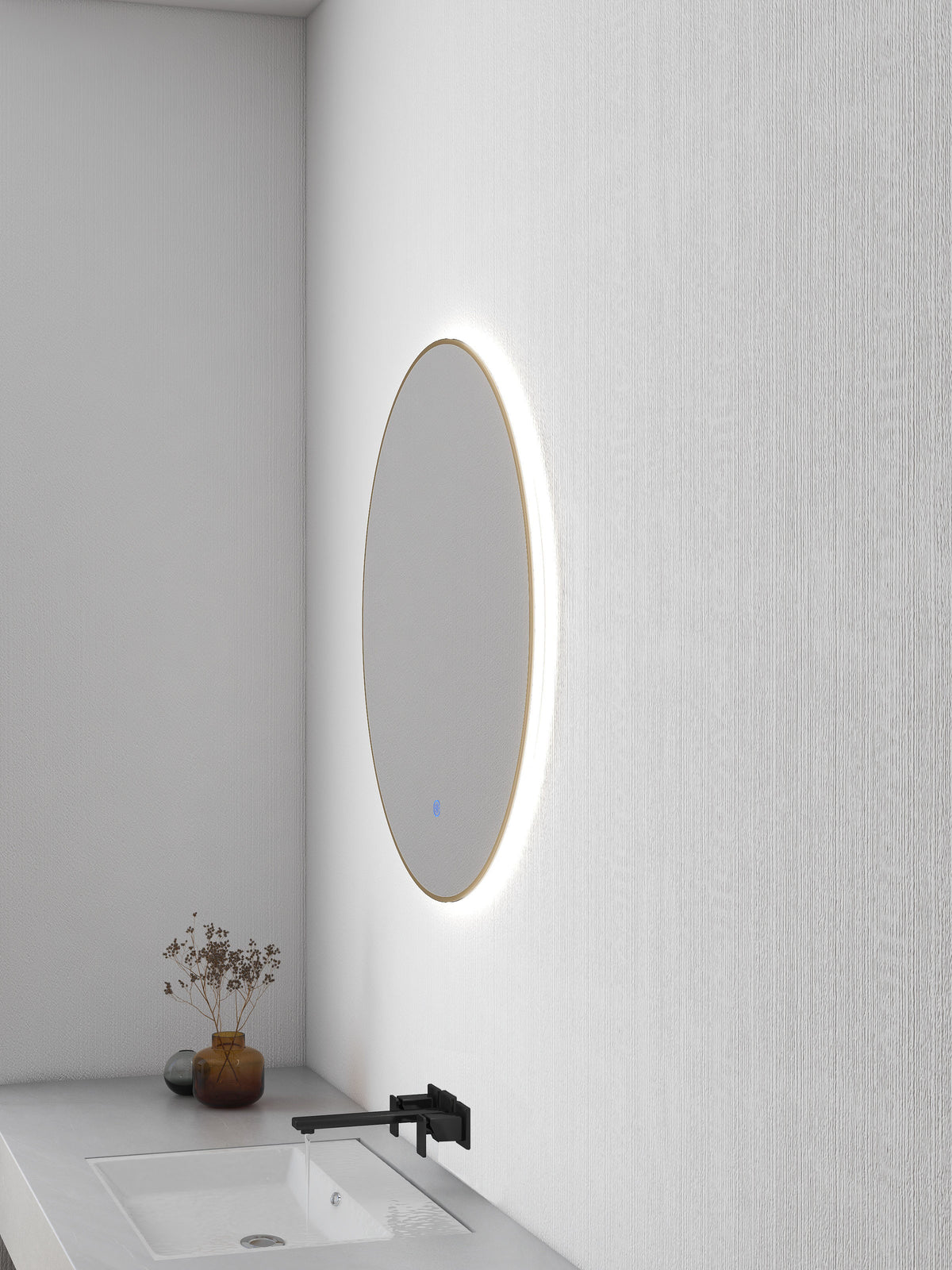 Wiesbaden Novi spiegel rond met LED, dimbaar 60 cm geborsteld messing