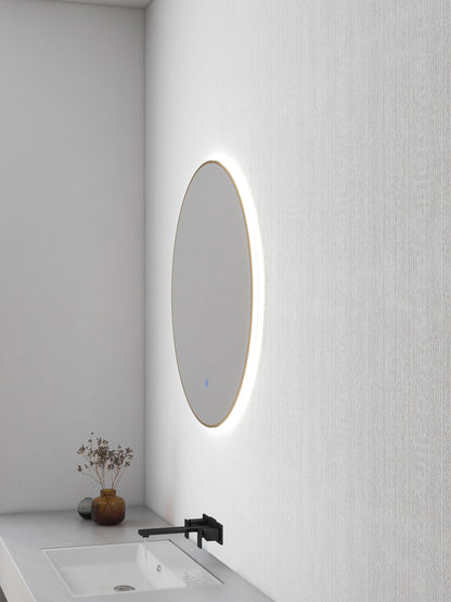 Wiesbaden Novi spiegel rond met LED, dimbaar 60 cm geborsteld messing