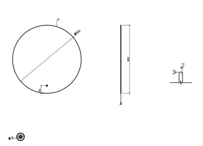 Wiesbaden Novi spiegel rond met LED, dimbaar 80 cm geborsteld messing, maattekening