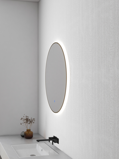Wiesbaden Novi spiegel rond met LED, dimbaar 80 cm geborsteld messing