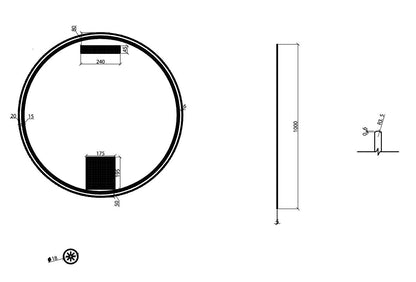 Wiesbaden Novi spiegel rond met LED, dimbaar 100 cm mat zwart, maattekening