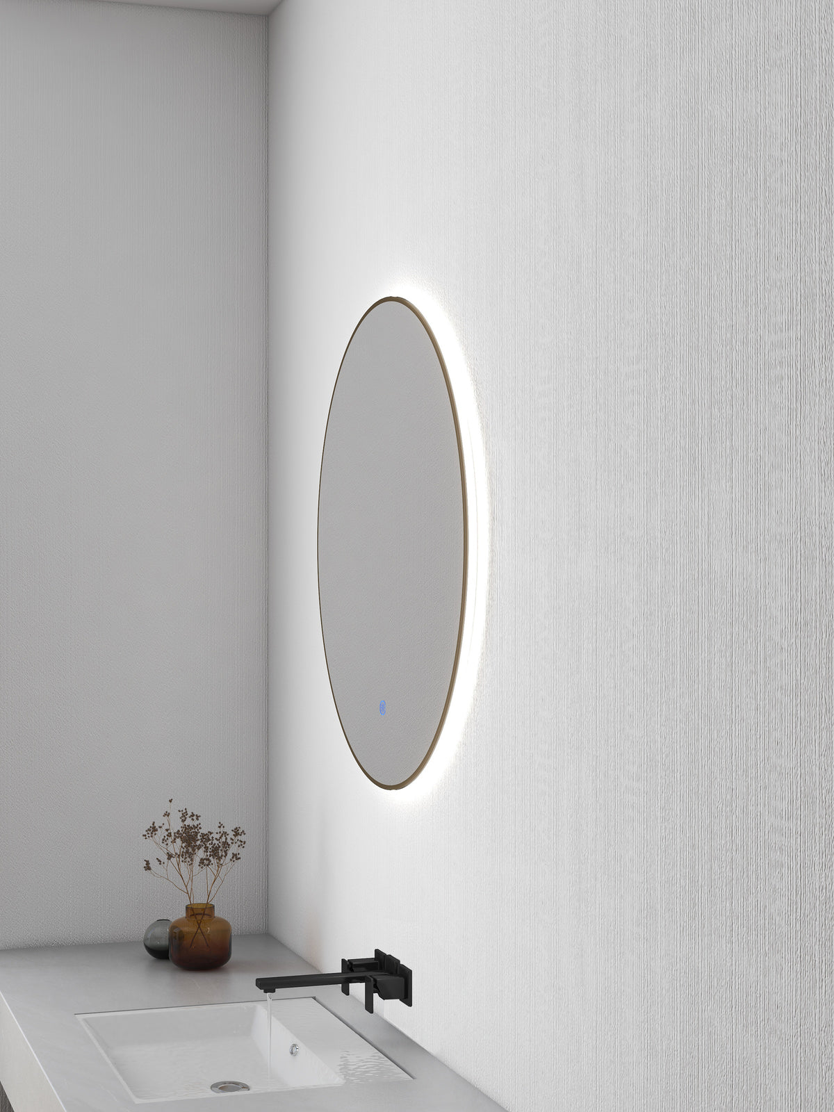 Wiesbaden Novi spiegel rond met LED, dimbaar 100 cm geborsteld messing