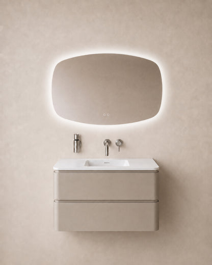 Wiesbaden lumora spiegel rechthoek met afgeronde hoeken met LED, dimbaar en spiegelverwarming 100 x 65 cm