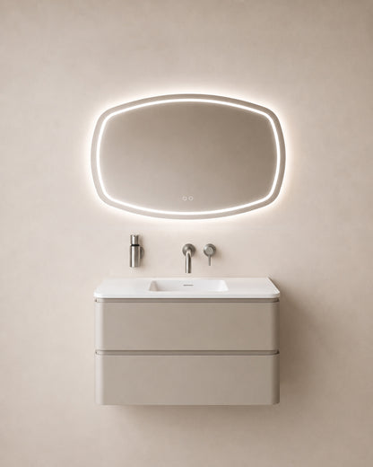 Wiesbaden lumora spiegel rechthoek met afgeronde hoeken met LED, dimbaar en spiegelverwarming 100 x 65 cm