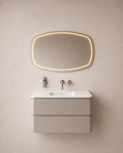 Wiesbaden lumora spiegel rechthoek met afgeronde hoeken met LED, dimbaar en spiegelverwarming 100 x 65 cm