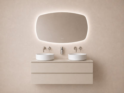 Wiesbaden lumora spiegel rechthoek met afgeronde hoeken met LED, dimbaar en spiegelverwarming 120 x 70 cm