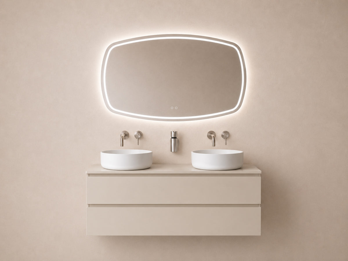 Wiesbaden lumora spiegel rechthoek met afgeronde hoeken met LED, dimbaar en spiegelverwarming 120 x 70 cm