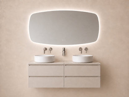 Wiesbaden lumora spiegel rechthoek met afgeronde hoeken met LED, dimbaar en spiegelverwarming 160 x 78 cm