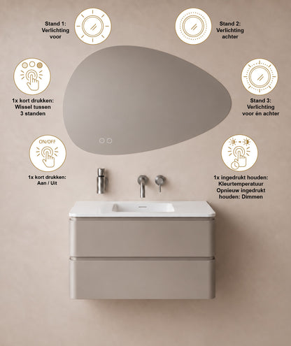 Wiesbaden lumora spiegel organisch met LED, dimbaar en spiegelverwarming 100 x 69 cm