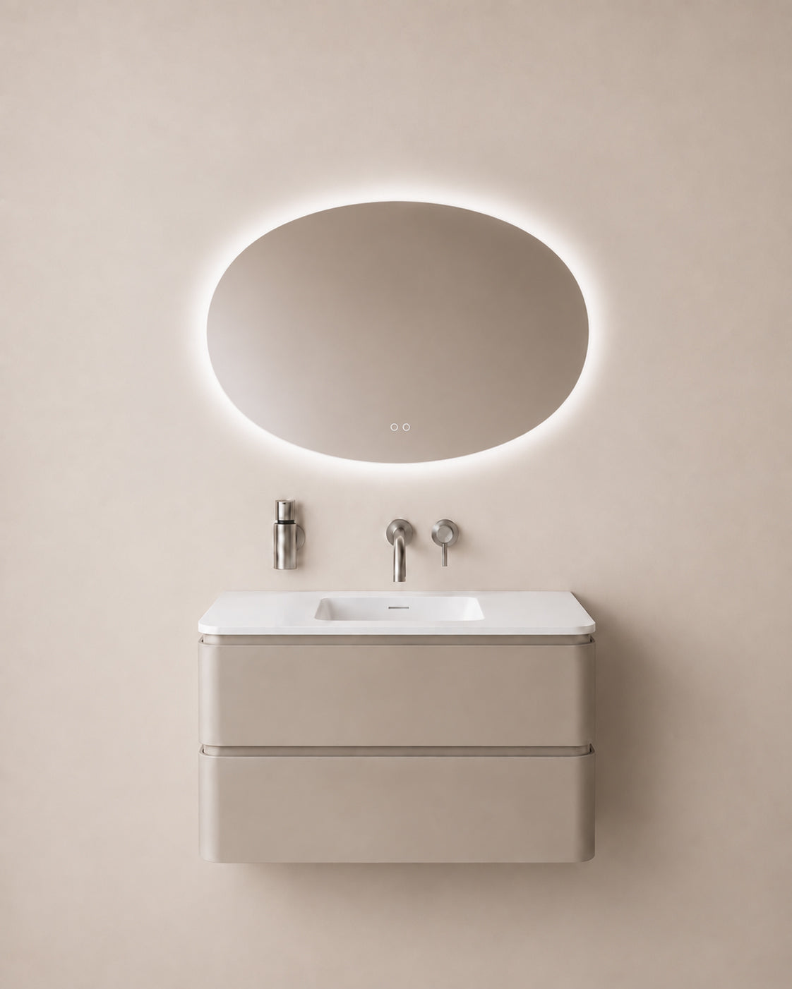 Wiesbaden oliva spiegel ovaal met LED, dimbaar en spiegelverwarming 100 x 70 cm