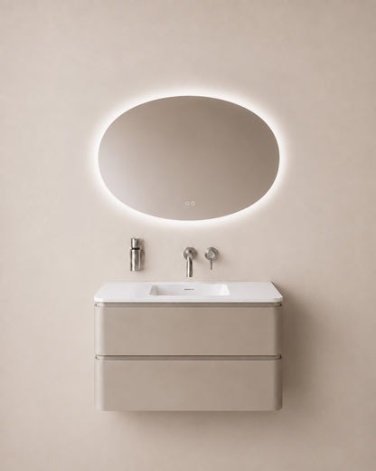 Wiesbaden oliva spiegel ovaal met LED, dimbaar en spiegelverwarming 100 x 70 cm
