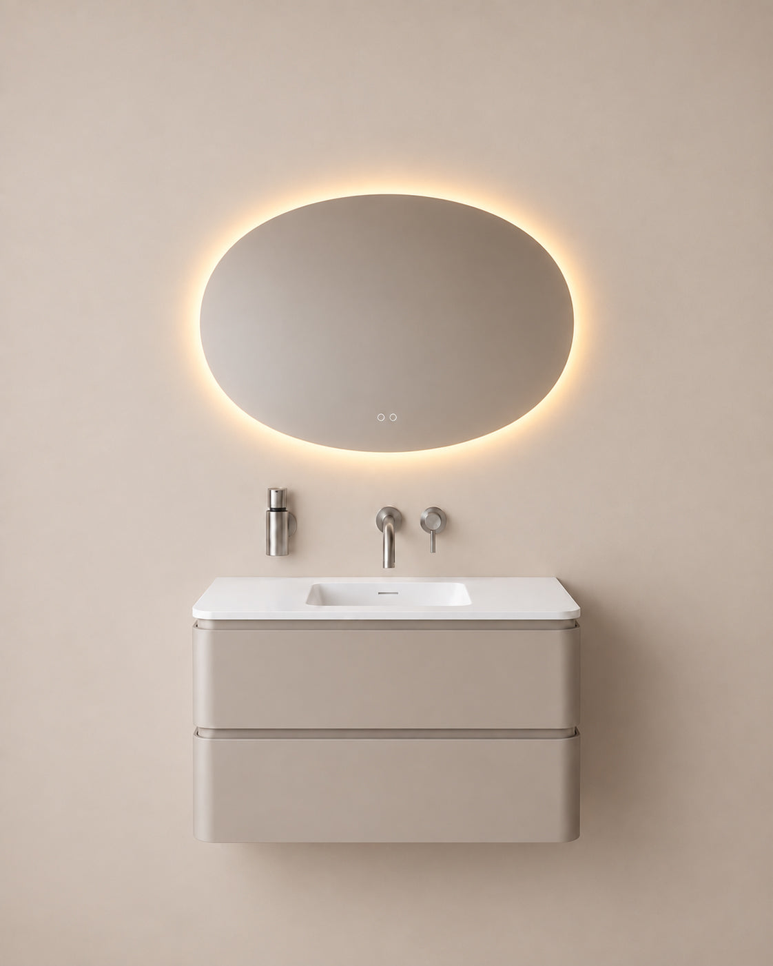 Wiesbaden oliva spiegel ovaal met LED, dimbaar en spiegelverwarming 100 x 70 cm