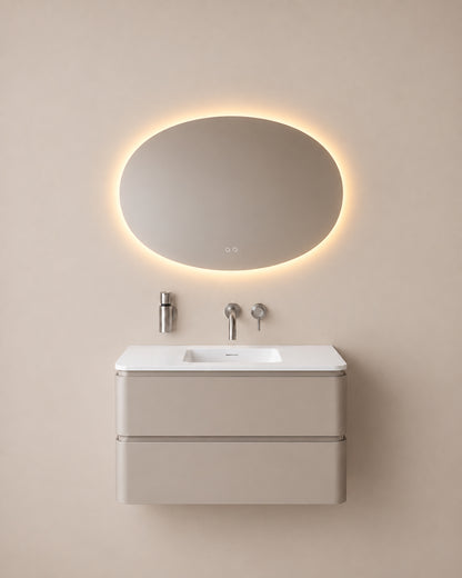 Wiesbaden oliva spiegel ovaal met LED, dimbaar en spiegelverwarming 120 x 70 cm