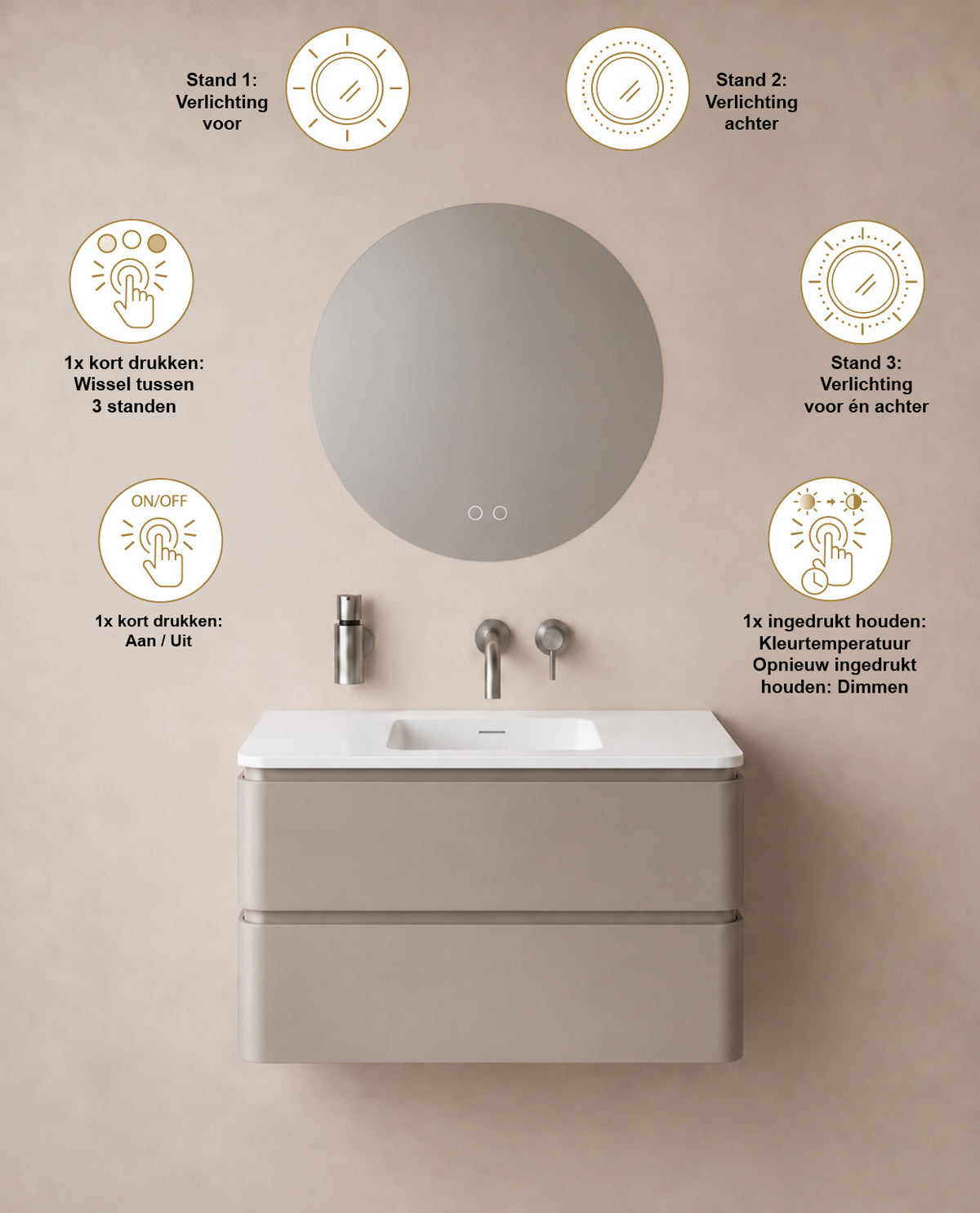 Wiesbaden lumora spiegel rond met LED, dimbaar en spiegelverwarming 60 cm