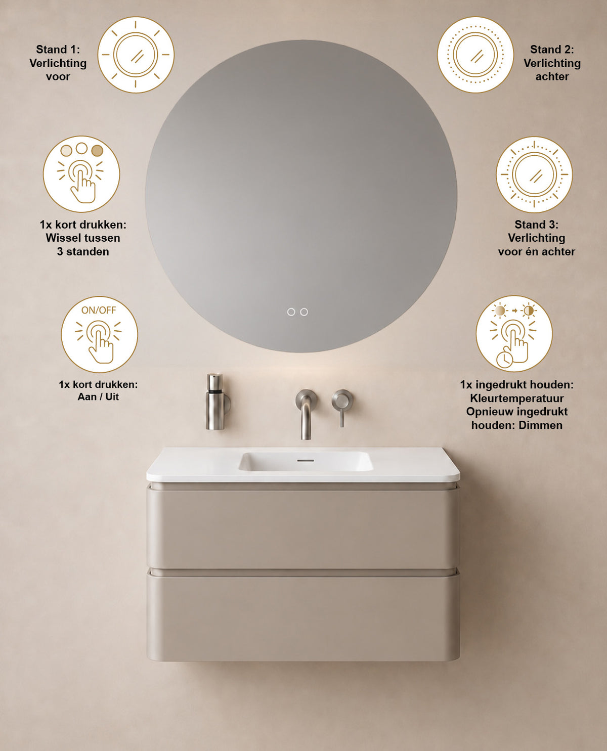 Wiesbaden lumora spiegel rond met LED, dimbaar en spiegelverwarming 100 cm