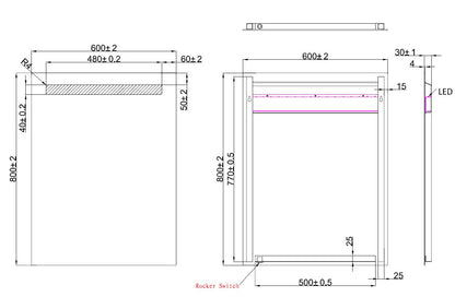 Tigris spiegel rechthoek met LED 60 x 80 cm