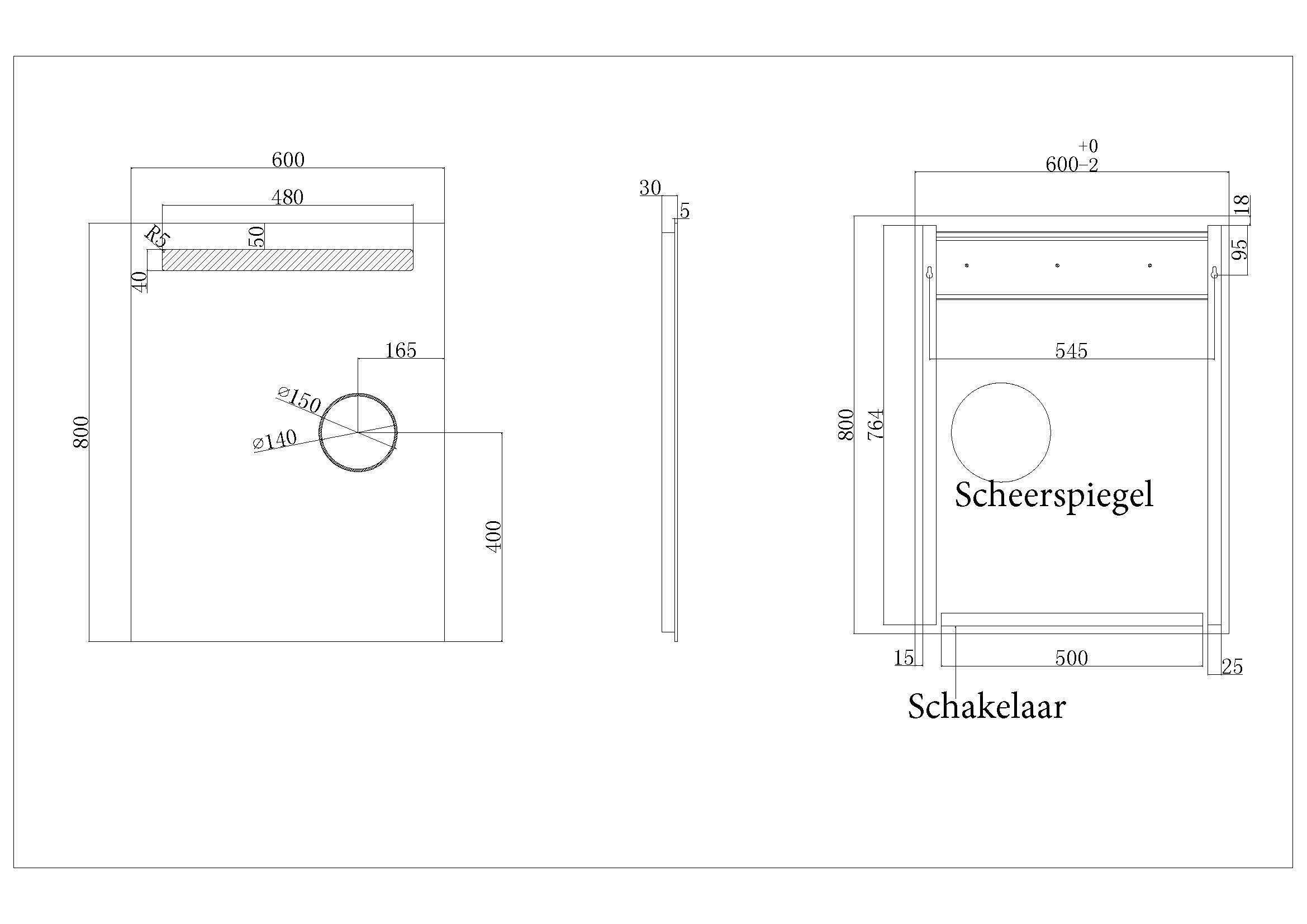 Tigris spiegel rechthoek met LED en scheerspiegel 60 x 80 cm