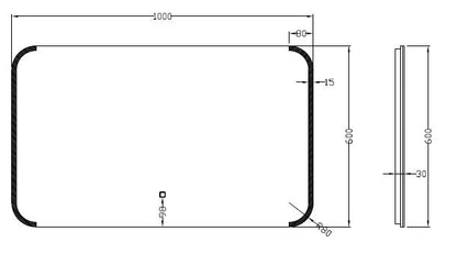 Bracket spiegel rechthoek met LED, dimbaar en spiegelverwarming 100 x 60 cm