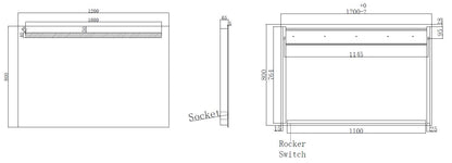 Tigris spiegel rechthoek met LED en stopcontact 120 x 80 cm