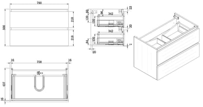 Vision onderkast met 2 laden 80 x 46 cm houtnerf grijs