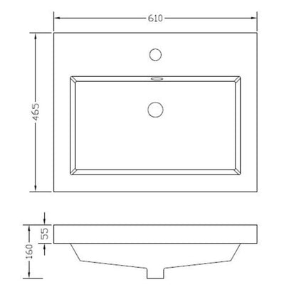 Vision wastafel enkel met 1 kraangat 60x46x5,5 cm kunstmarmer glans wit