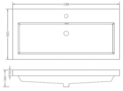 Vision wastafel enkel met 1 kraangat 100x46x5,5 cm kunstmarmer glans wit
