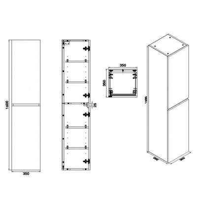 Wiesbaden Vision kolomkast 2 deuren 160x35x35 wit, maattekening