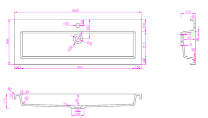 Flag wastafel enkel zonder kraangat 100x36x4 cm kunstmarmer glans wit