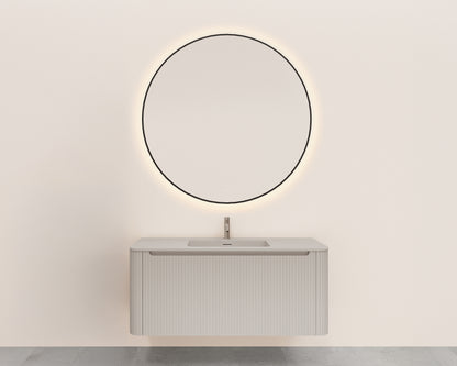 Sulora onderkast afgeronde hoeken geribbeld met 1 lade 1 uitsparing 120 x 48 cm mat beige