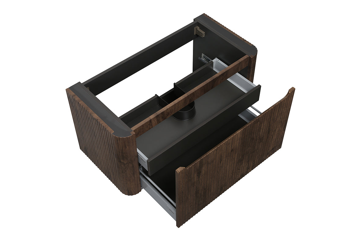 Wiesbaden Sulora onderkast afgeronde hoeken geribbeld met 1 lade 1 uitsparing 100 x 48 cm bruin eiken