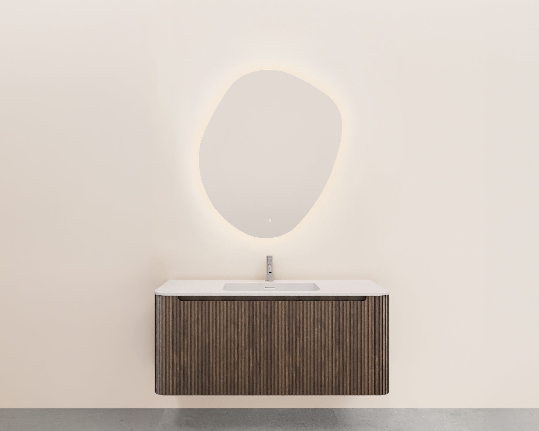 Sulora onderkast afgeronde hoeken geribbeld met 1 lade 1 uitsparing 120 x 48 cm bruin eiken
